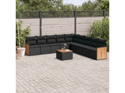 Vidaxl 10 Pcs Conjunto Sofás De Jardim C/ Almofadões Vime Pe Preto