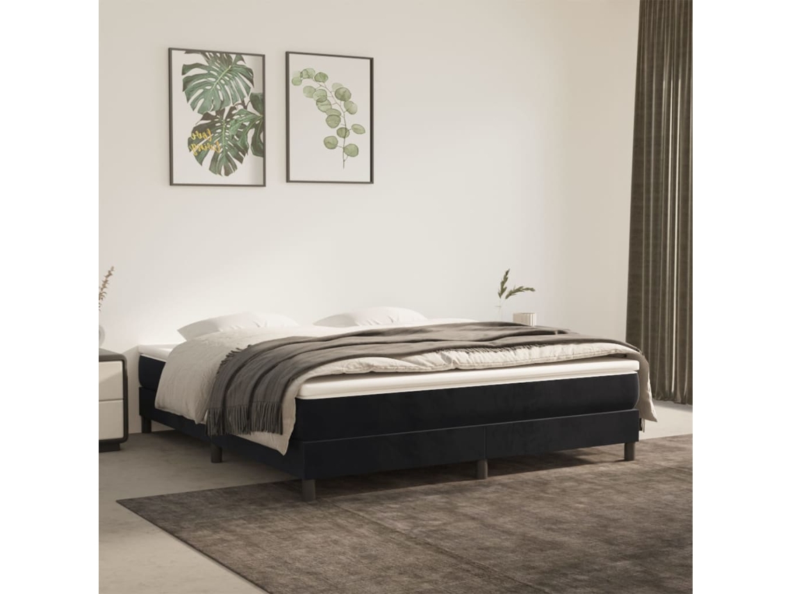 Cama Com Molas/colchão 160x200 Cm Veludo Preto