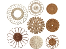 Conjunto De 8 Peças De Arte De Parede De Vime Trançado, Decoração De Parede De Rattan Com Formato De Flor Boho