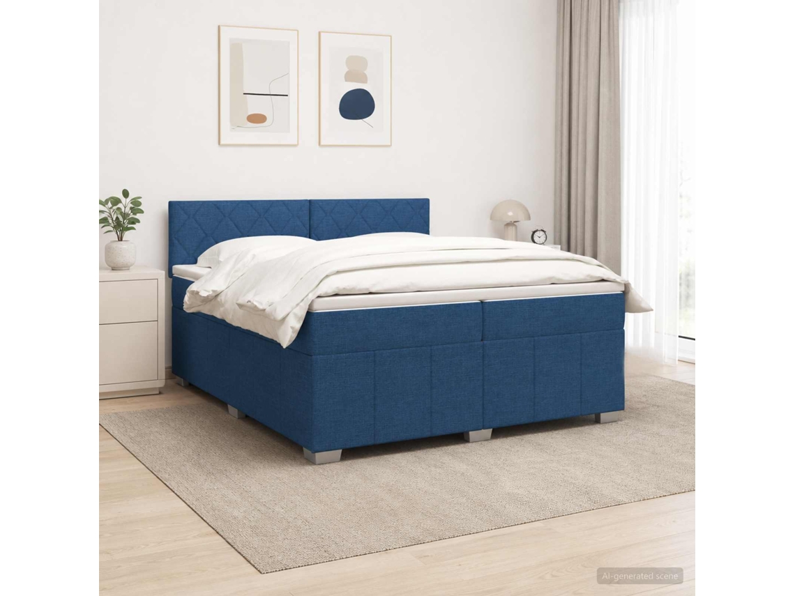 Vidaxl Cama Box Spring Com Colchão Azul 200 X 200 Cm Tecido