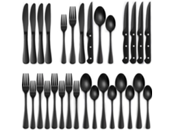 Conjunto De Utensílios De Mesa Preto Premium 24 Peças Aço Inoxidável Com Garfo Para Assar E Fritar 4 Pessoas