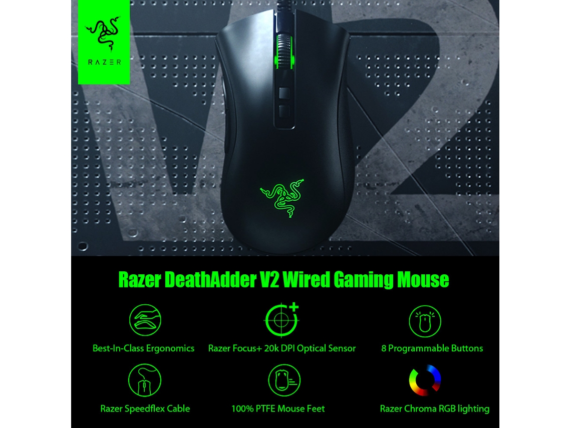 Rato Gaming Razer Deathadder V2 Fio 20k Sensor Rgb