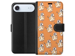 Capa Carteira Compatível Com Apple Iphone Air. Estampa Repetida De Robôs Redondos Em Laranja E Branco Sobre Fundo Claro, Design Divertido.