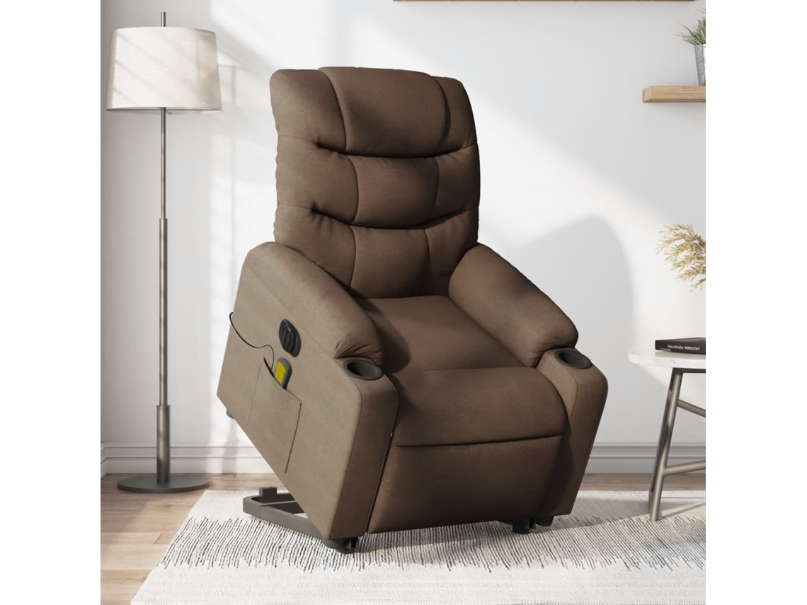 Vidaxl Poltrona Elétrica Elevatória Massagens Tecido Castanho