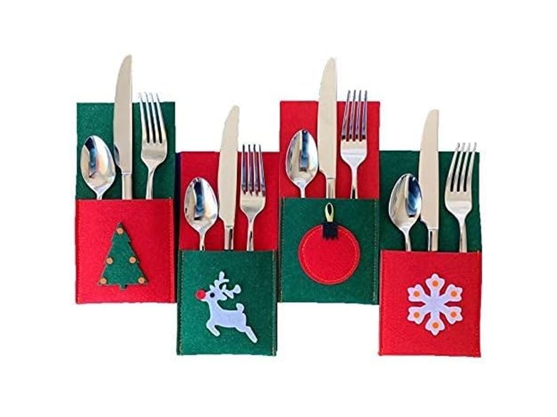 Porta-utensílios De Feltro Para Festa De Natal - 8 Unidades De Alta Qualidade Com Design Festivo