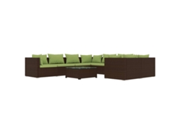 Maison Exclusive - 9 Pcs Conjunto Lounge De Jardim C/ Almofadões Vime Pe Castanho