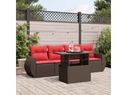 Vidaxl Conjunto De Sofá De Jardim De 5 Peças Com Almofadas Em Rattan Sintético Marrom