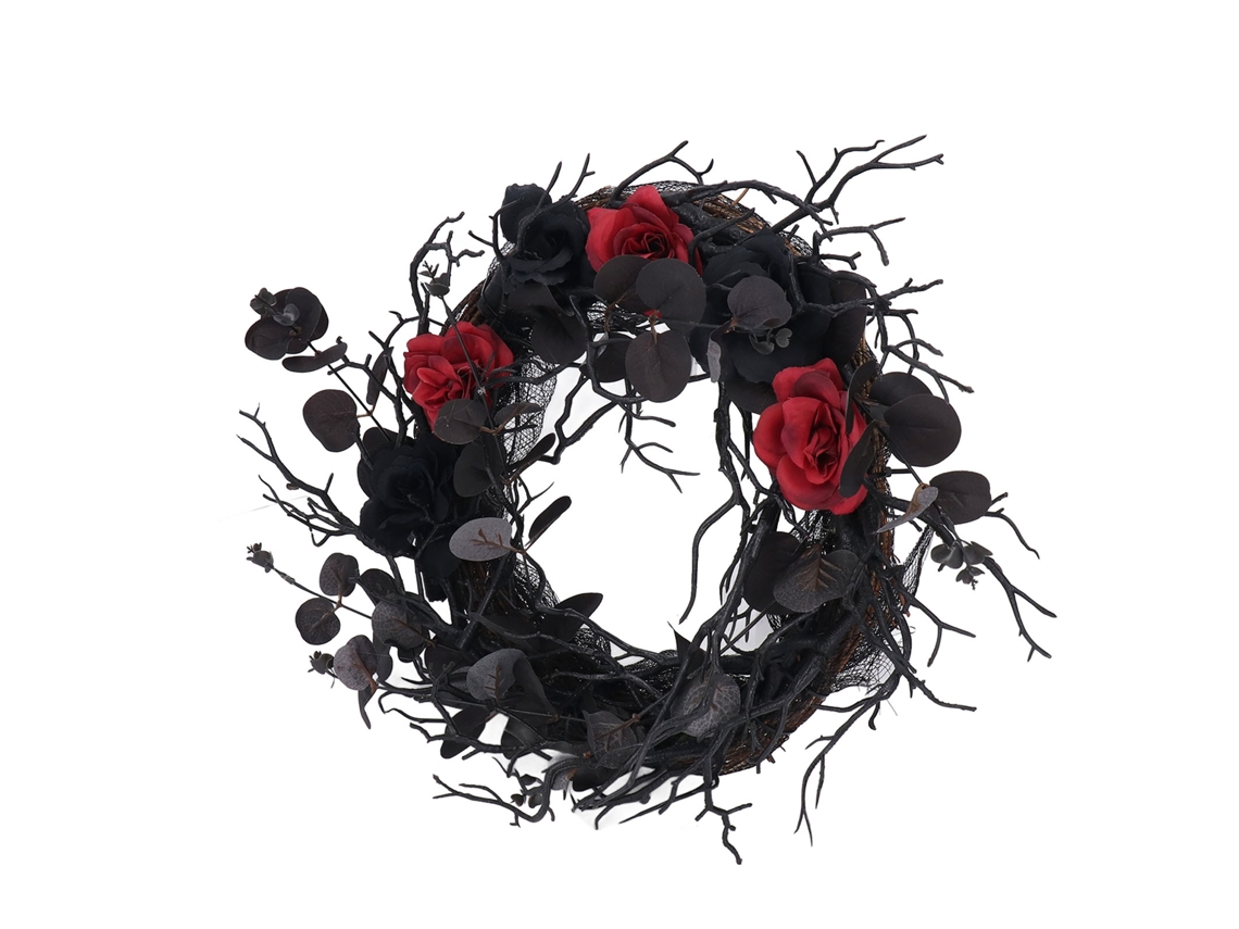 Guirlanda de Halloween com Ramos e Flores Vermelhas S/MARCA