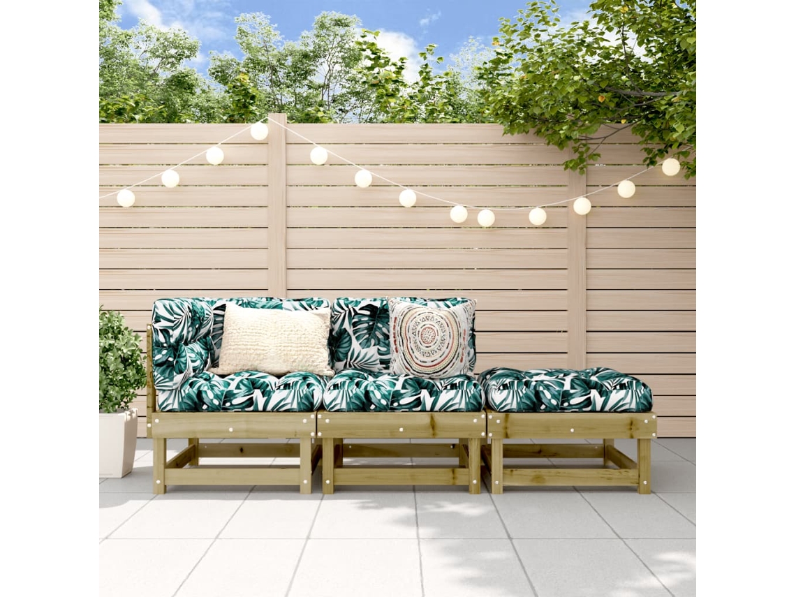 Vidaxl 3 Pcs Conjunto Lounge De Jardim Madeira De Pinho Impregnada