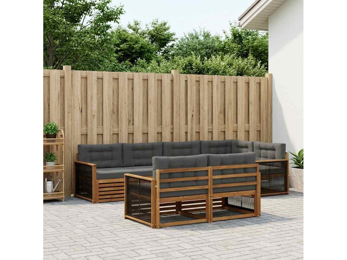 Vidaxl Conjunto De Sofás Para Exterior 7 Unid. Natural E Antracite