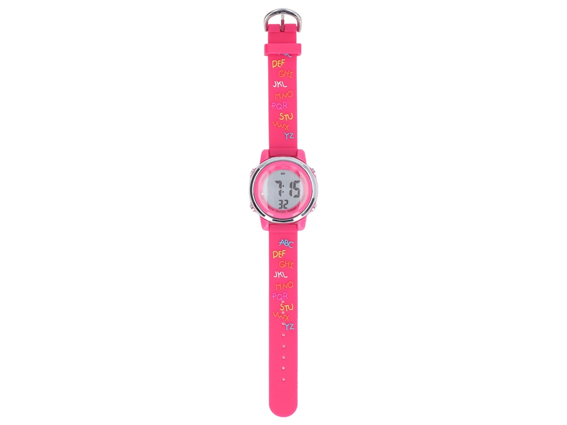 Ats reloj Niño Niña Cartel Animado Led Impermeable Luz de Fondo Alarma Cronómetro 3 10 Años Rojo Rosa