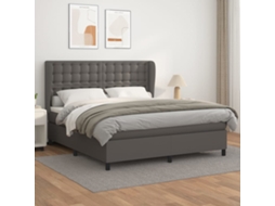 Vidaxl Cama Com Molas/colchão 160x200 Cm Couro Artificial Cinzento