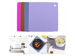 Conjunto de 4 descansos de panela de silicone resistentes ao calor e antiderrapantes para cozinha, quadrados, 18x18cm, multifuncionais.