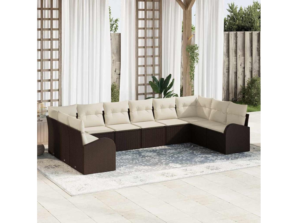 Vidaxl Conjunto De Sofá De Jardim 10 Pcs Marrom E Branco Vime Pe