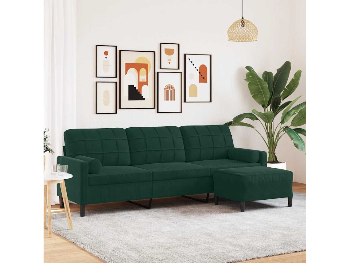 Vidaxl Sofá De 3 Lugares Com Apoio De Pés 210 Cm Veludo Verde-escuro