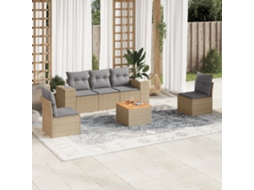 Vidaxl 6 Pcs Conjunto De Sofás P/ Jardim Com Almofadões Vime Pe Bege