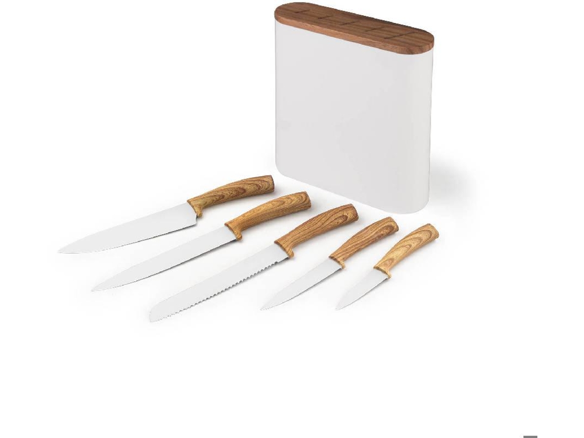 Conjunto 5 Facas com Suporte Branco KASA 1 un