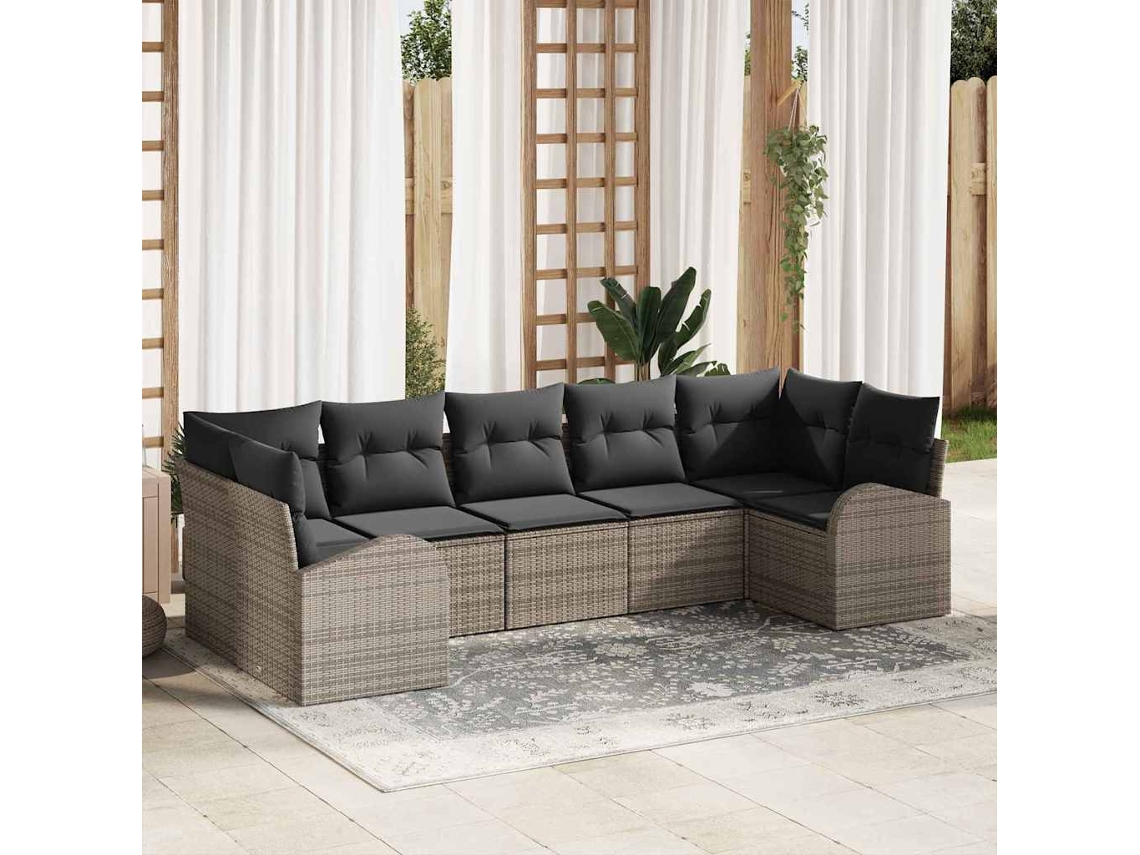 Vidaxl Conjunto De Sofá De Jardim 7 Unid. Cinzeto Vime Pe