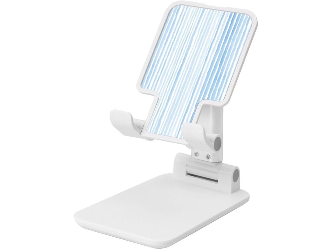 Suporte Dobrável Para Celular Com Listras Azuis Pastel E Brancas, Altura E Ângulo Ajustáveis, Compatível Com Todos Os