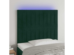 Vidaxl Cabeceira De Cama C/ Led Veludo 100x5x118/128 Cm Verde-escuro