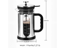 Cafeteira Tipo Prensa Francesa De 1 Litro (34 Oz) Para Café E Chá, Exterior Em Aço Inoxidável, Tampa Pressão, Livre Bpa.