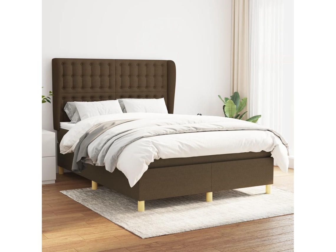 Vidaxl Cama Com Molas/colchão 140x200 Cm Tecido Castanho-escuro