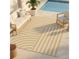 Tapete Moderno Para Interior E Exterior Com Padrões Curvos Amarelo E Bege 120x170