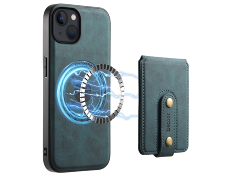 Suporte Casa Para Iphone 13 Denior Pele Sintética Magnética Com Porta-cartões Azul