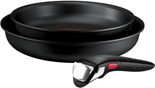 Set 3 Peças TEFAL 2 Frigideiras Ingenio Excellence + Pega Amovível (22 cm e 26 cm - Preto)