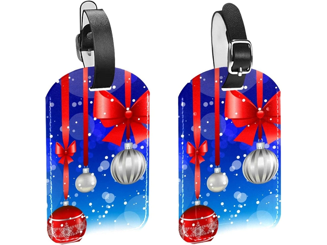Conjunto De 2 Enfeites Natal Com Laço Vermelho Identificação Bagagem Viagem, Evitando A Perda De Malas E Bolsas