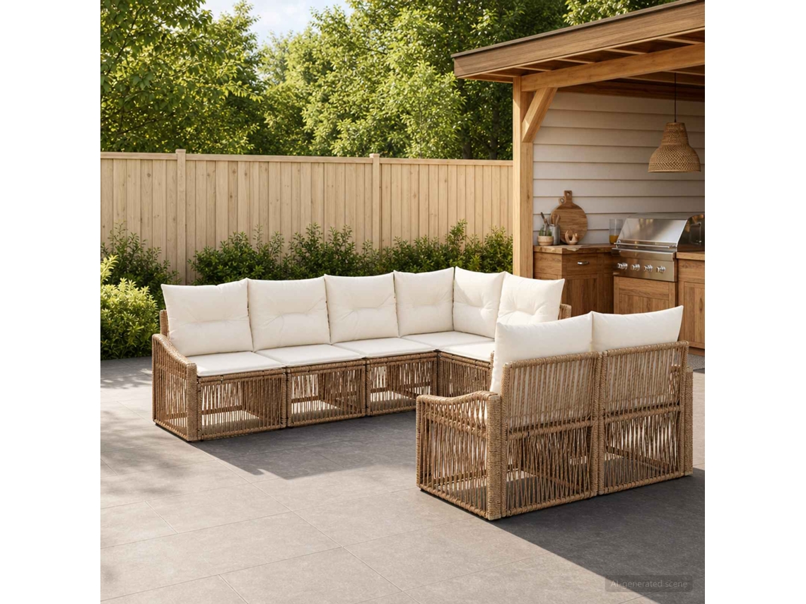 Vidaxl Conjunto De Sofá De Jardim 7 Unid. 7-número De Lugares Bege
