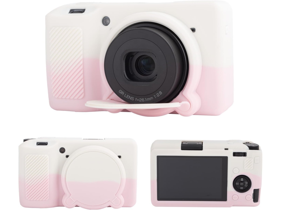 Capa Silicone HEXINYIGJLY para Ricoh Gr Iii/gr Iiixtampa Objetiva Removível, Acesso Tripé Branco / Rosa