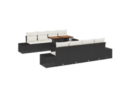 Conjunto 9 Sofá De Jardim Vidaxl Preto Vime Pe (100 X 55 X 73 Cm)