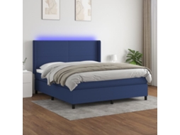 Vidaxl Cama Box Spring C/ Colchão E Led 180x200 Cm Tecido Azul