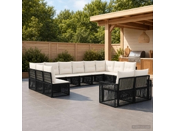 Vidaxl Conjunto De Sofá De Jardim 12 Unid. Preto E Branco Creme