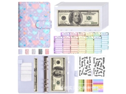 A6 Heart Tower Pu Leather Binder Journal Purple, Macaron Korean Style, With 8zip Pouches, Budget Cards 12-sheets