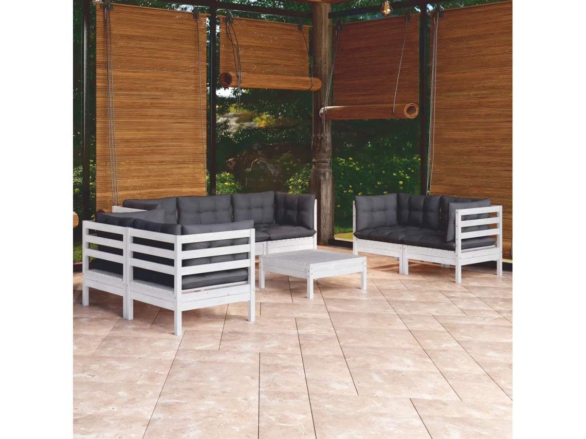 Vidaxl 8 Pcs Conjunto Lounge De Jardim C/ Almofadões Pinho Maciço