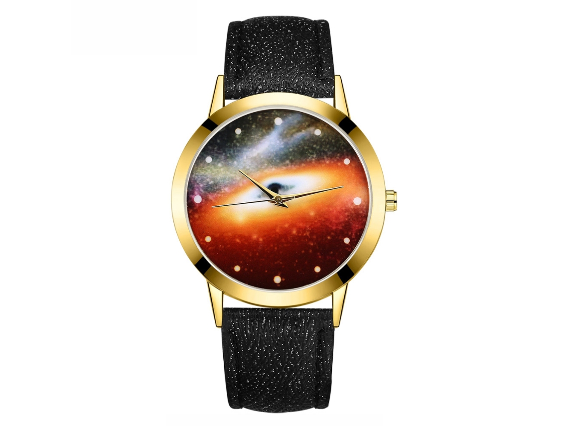 Relógio feminino Gaiety com mostrador redondo em liga metálica e pulseira de PU, movimento de quartzo (preto)