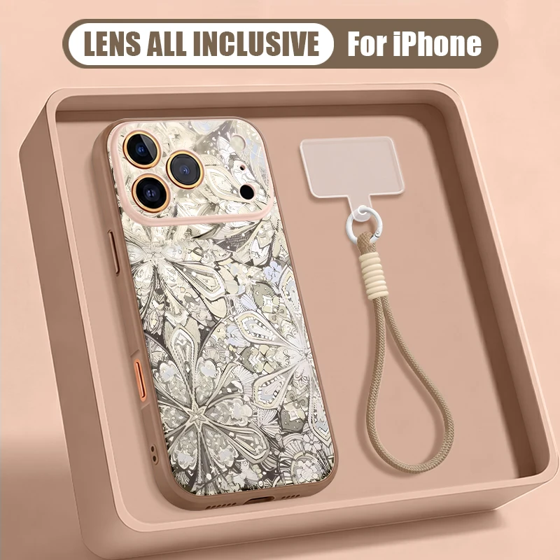 Capa Para Iphone 16 Pro Com Cordão Magnético E Padrão Retrô (dourada), Pc