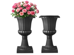 Vaso de plástico (2 peças, 40 x 67 cm), preto, para uso interno e externo.