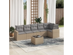 Vidaxl 7 Pcs Conjunto De Sofás P/ Jardim Com Almofadões Vime Pe Bege