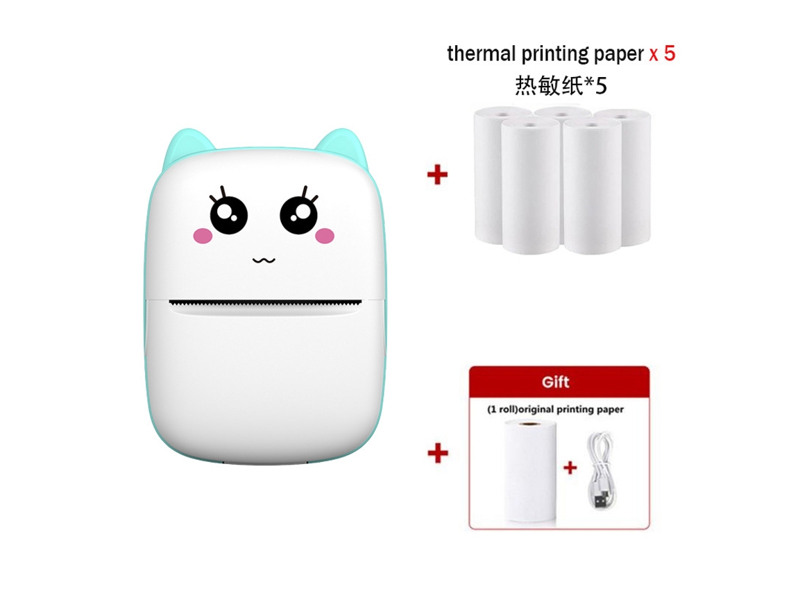 Impressora Térmica Sem Fio De 203 Dpi, Impressão Sem Tinta Com 6 Rolos De Papel, Compatível Com Ios E Android, Azul.