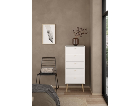 Cómoda TVILUM Braga 5 Gavetas (50.2 x 120.1 x 39.1cm - Branco)