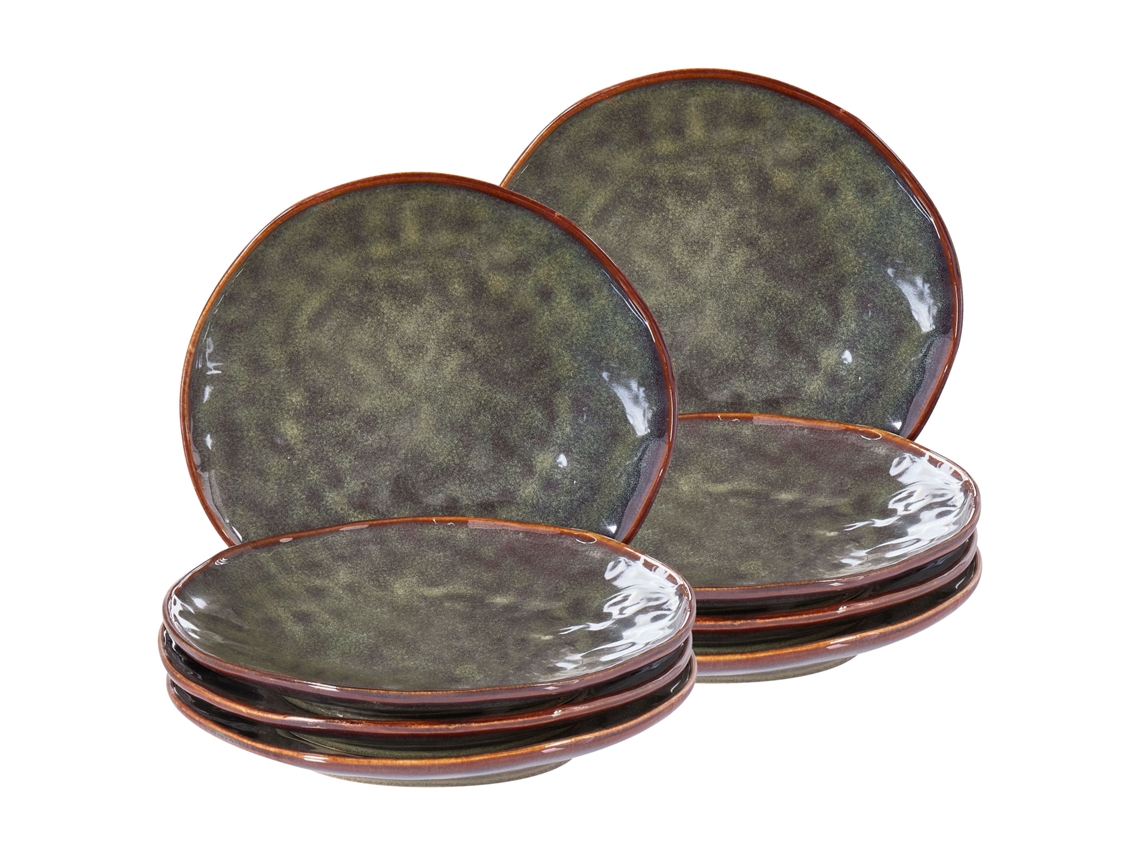 Conjunto De 8 Pratos De Sobremesa Thyme Grés Verde Escuro 22 Cm