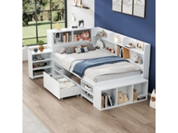 Cama Infantil Branca 90x200cm Multifuncional, Gavetas, Estante (s/ Colchão).-op