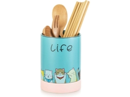 Porta Utensili De Cerámica Com Design De Gato Bonito, Organizador Prático Para Cozinha