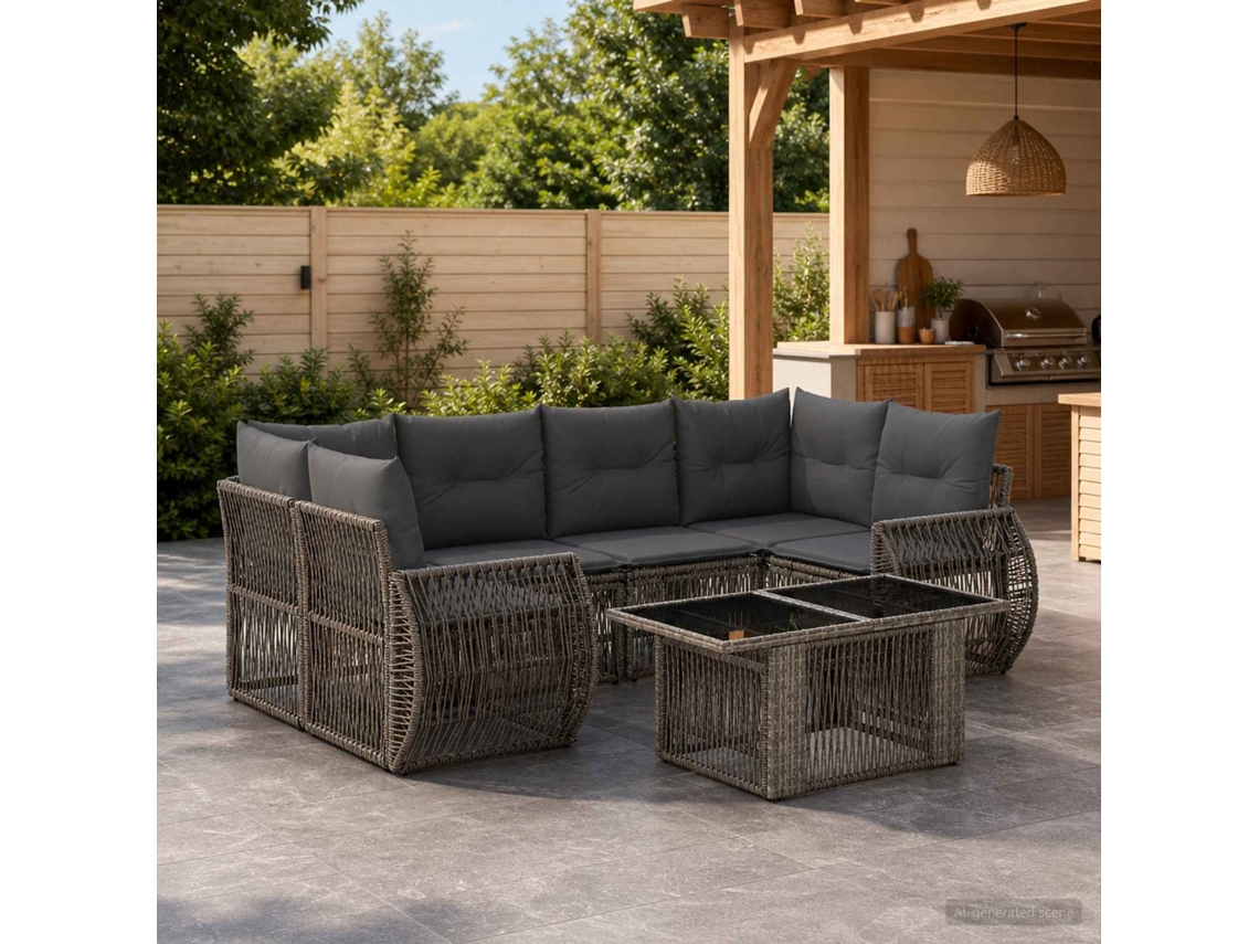Vidaxl Conjunto De Sofá De Jardim 7 Unid. Cinza E Cinza Escuro Vime Pe