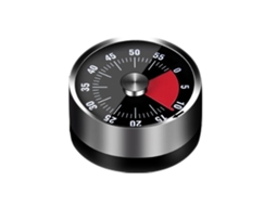 Temporizador Mecânico Redondo, 60 Minutos, Alarme Sonoro, Visor em Aço Inoxidável, Preto AQUAFORGE