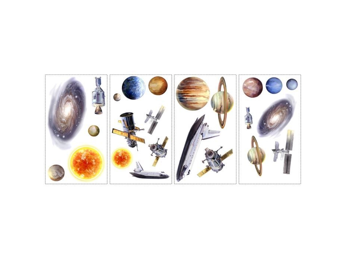 Conjunto de 24 adesivos reposicionáveis de viagem espacial, 4 folhas de 10,1 cm x 44,1 cm, colegas de quarto