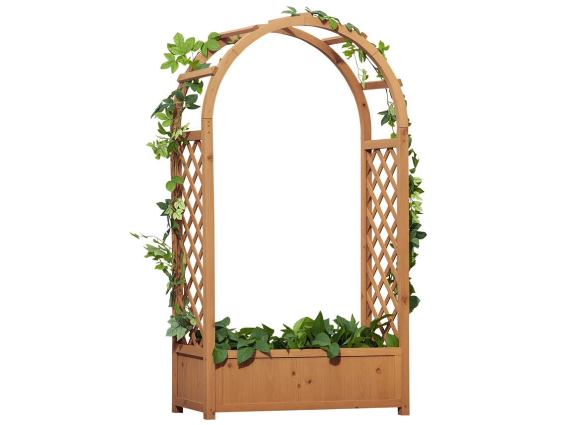 Vaso Retangular com Treliça e Arco (madeira de Abeto Pré untada, Fundo com Ripas, 83x36x152 Cm)